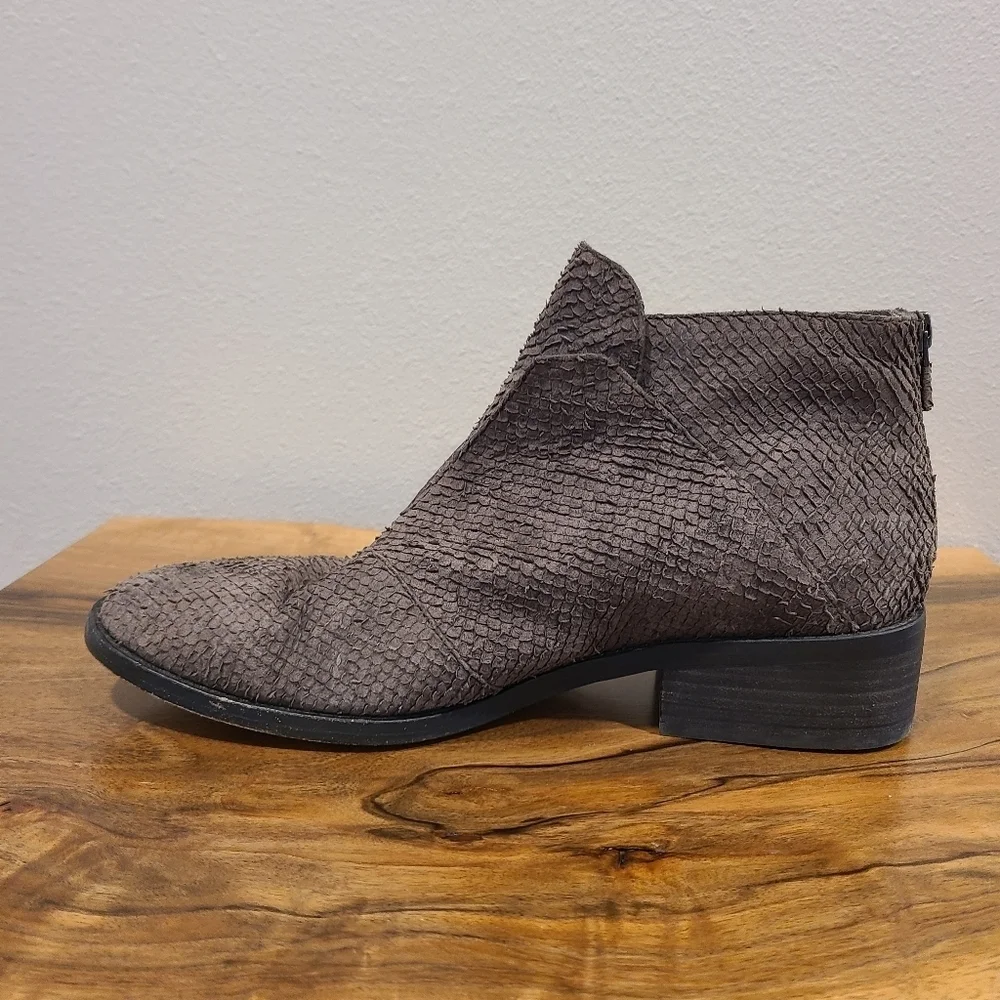 Eileen Fisher Tuck Graphite Snakeskin Embossed Booties